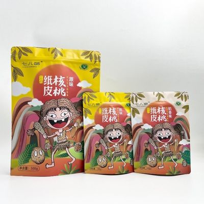 Các loại hạt in tùy chỉnh Thực phẩm khô Lớp nhựa Polythene có thể hàn lại Bao bì đứng lên