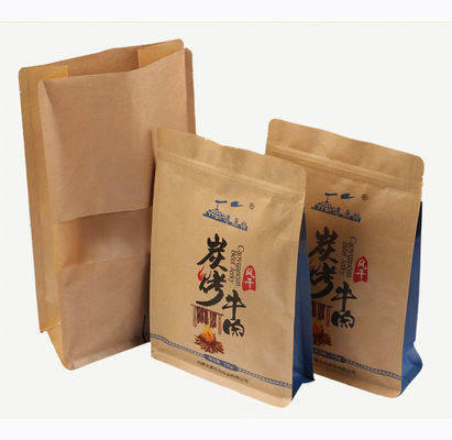Coffee Side Gusset Kraft Bao bì Bao bì Giấy Đáy phẳng Với Dây kéo