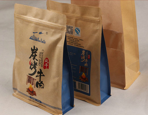 Coffee Side Gusset Kraft Bao bì Bao bì Giấy Đáy phẳng Với Dây kéo