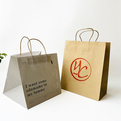 Túi giấy có tay cầm xoắn FSC Túi giấy màu nâu trắng 30-160gsm được in logo