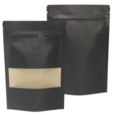 Đa kích thước Doypack Đứng lên Túi giấy có thể hàn nhiệt Kraft màu đen có cửa sổ