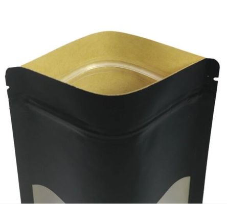 Đa kích thước Doypack Đứng lên Túi giấy có thể hàn nhiệt Kraft màu đen có cửa sổ