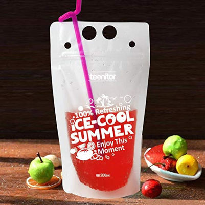 Túi đựng đồ uống MBOPP Bao bì Flexiloop Xử lý Túi đựng đồ uống 16 oz với ống hút