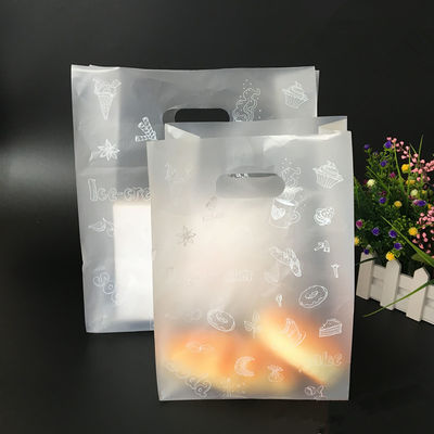 Frosted Die Cut Handle Take Out Bag Túi nhựa PE Side Gusset cho bánh mì