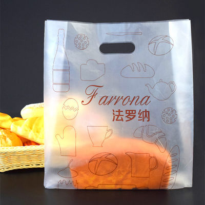 Frosted Die Cut Handle Take Out Bag Túi nhựa PE Side Gusset cho bánh mì