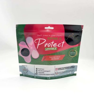 Túi đóng gói bằng nhựa in tùy chỉnh của khóa kéo khăn ăn vệ sinh dành cho phụ nữ và lỗ châu Âu ở trên cùng
