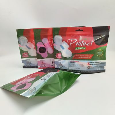 Túi đóng gói bằng nhựa in tùy chỉnh của khóa kéo khăn ăn vệ sinh dành cho phụ nữ và lỗ châu Âu ở trên cùng