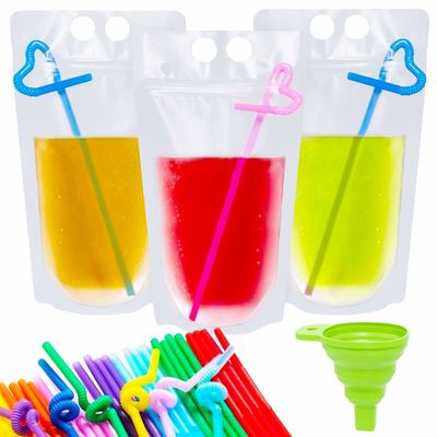 500ml 750ml Nước uống trong suốt Túi bao bì lỏng có ống hút và tay cầm